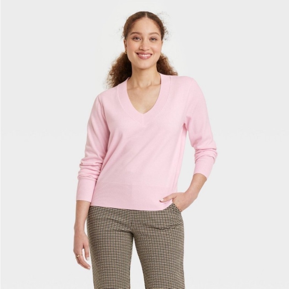 Women's Fine Gauge V-Neck Sweater - A
New Day™ Heathered Pink